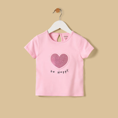 Heart Sequin Embellished Top - Pink / 12-18 mths