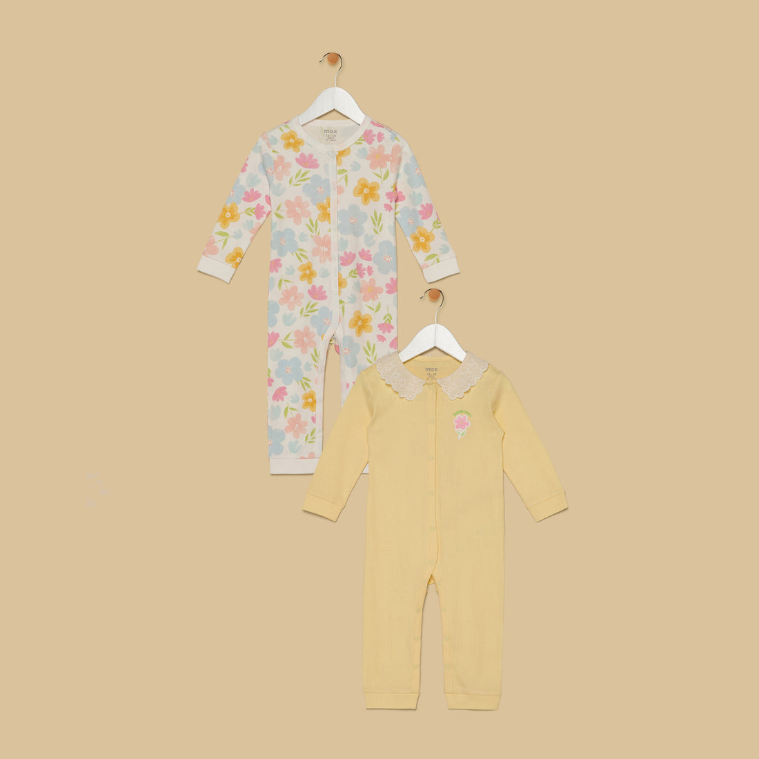 Pack of 2 - Floral Print Sleepsuit - Yellow / 12-18 mths