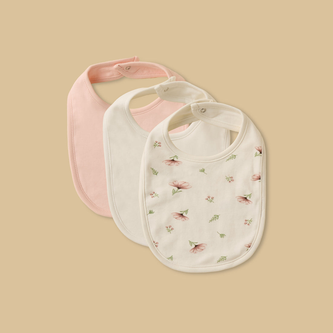Pack of 3 - Assorted Cotton Bib with Snap Button Closure - Pink / Free Size
