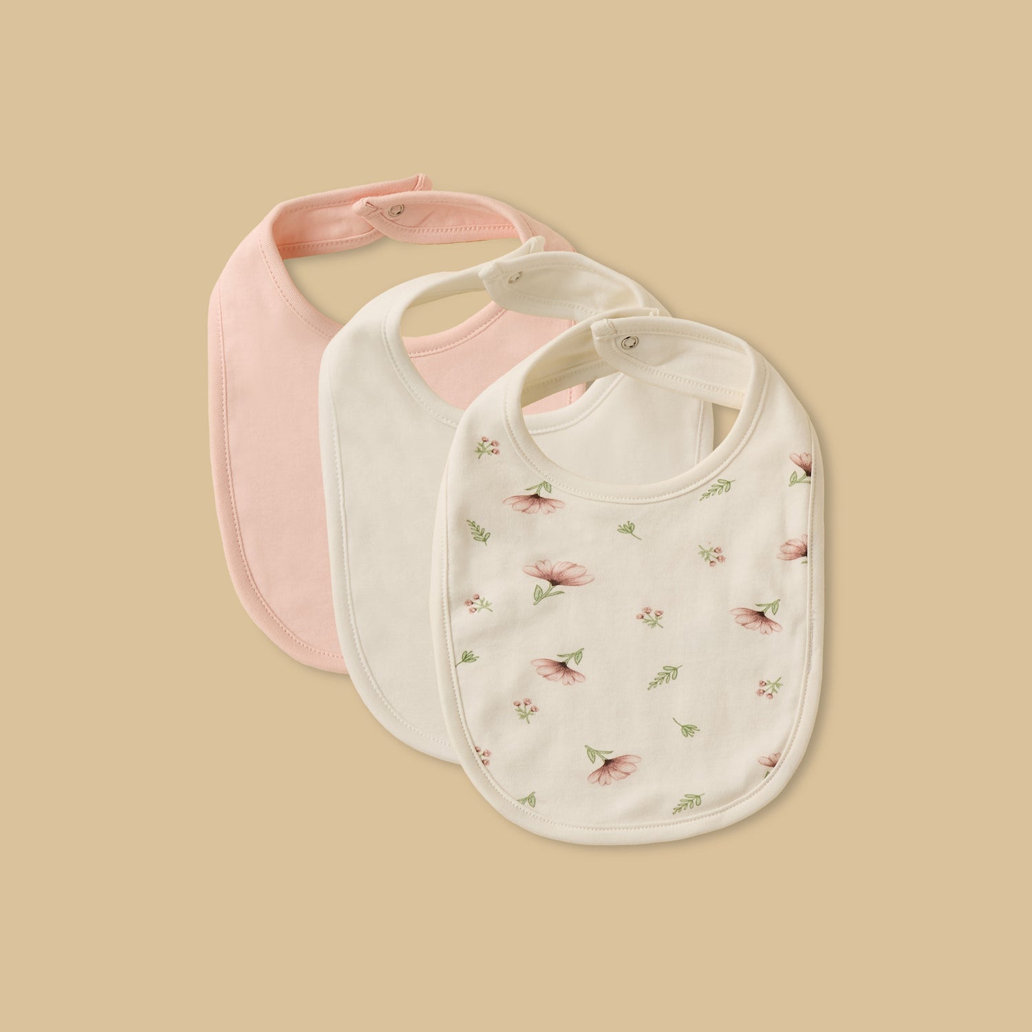 Pack of 3 - Assorted Cotton Bib with Snap Button Closure - Pink / Free Size