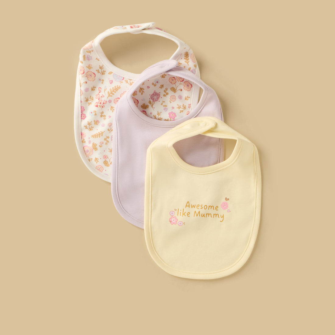 Pack of 3 - Floral Print Cotton Bib - Multicolour / Free Size