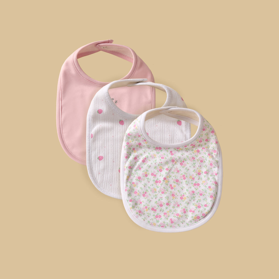 Pack of 3 - Printed Bib with Button Closure - Pink