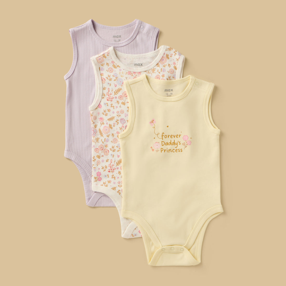 Pack of 3 - Floral Print Sleeveless Bodysuit - Multicolour / 12-18 mths