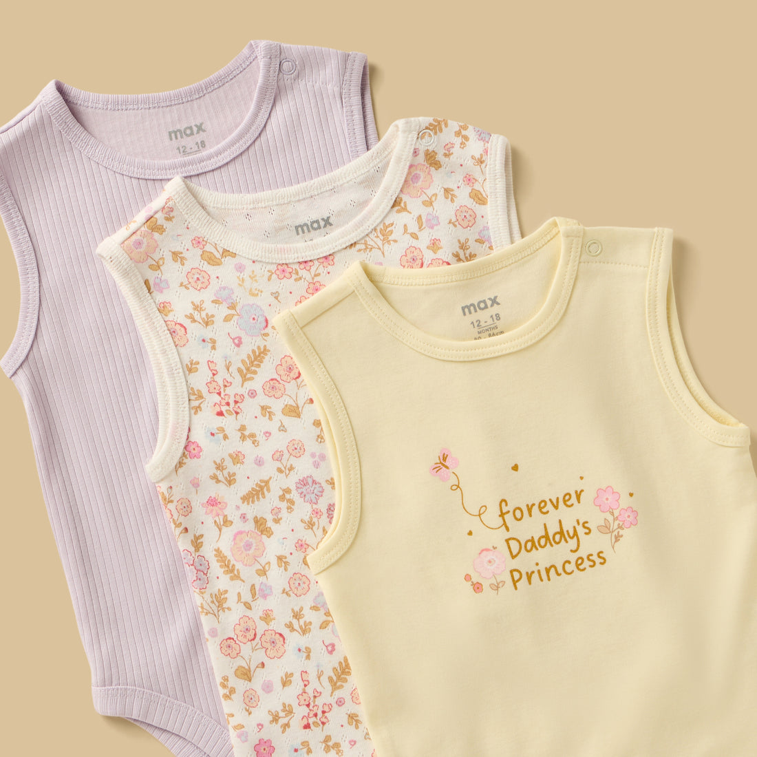 Pack of 3 - Floral Print Sleeveless Bodysuit