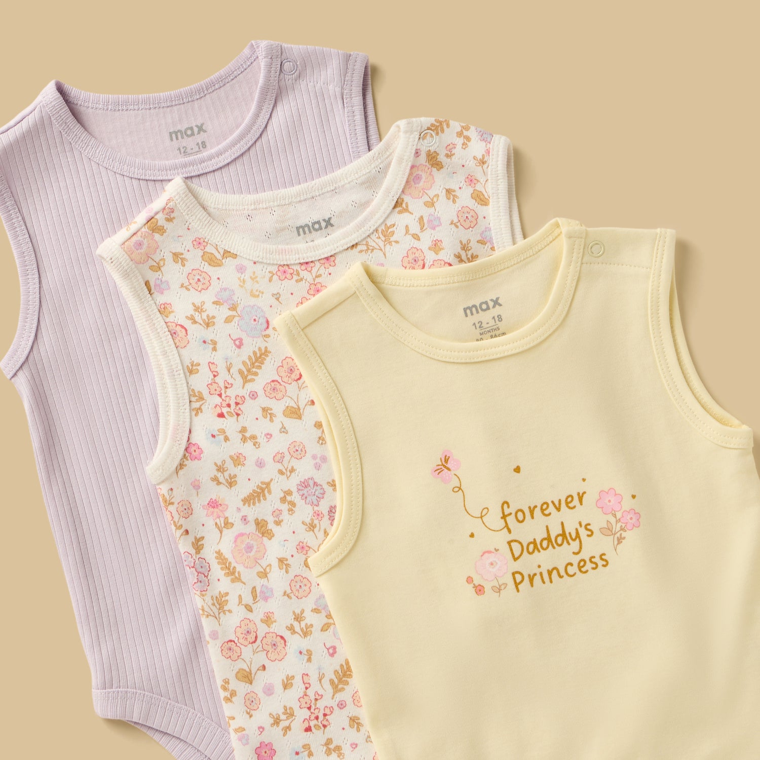 Pack of 3 - Floral Print Sleeveless Bodysuit