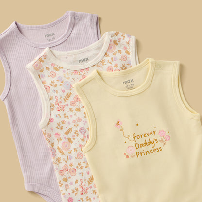 Pack of 3 - Floral Print Sleeveless Bodysuit