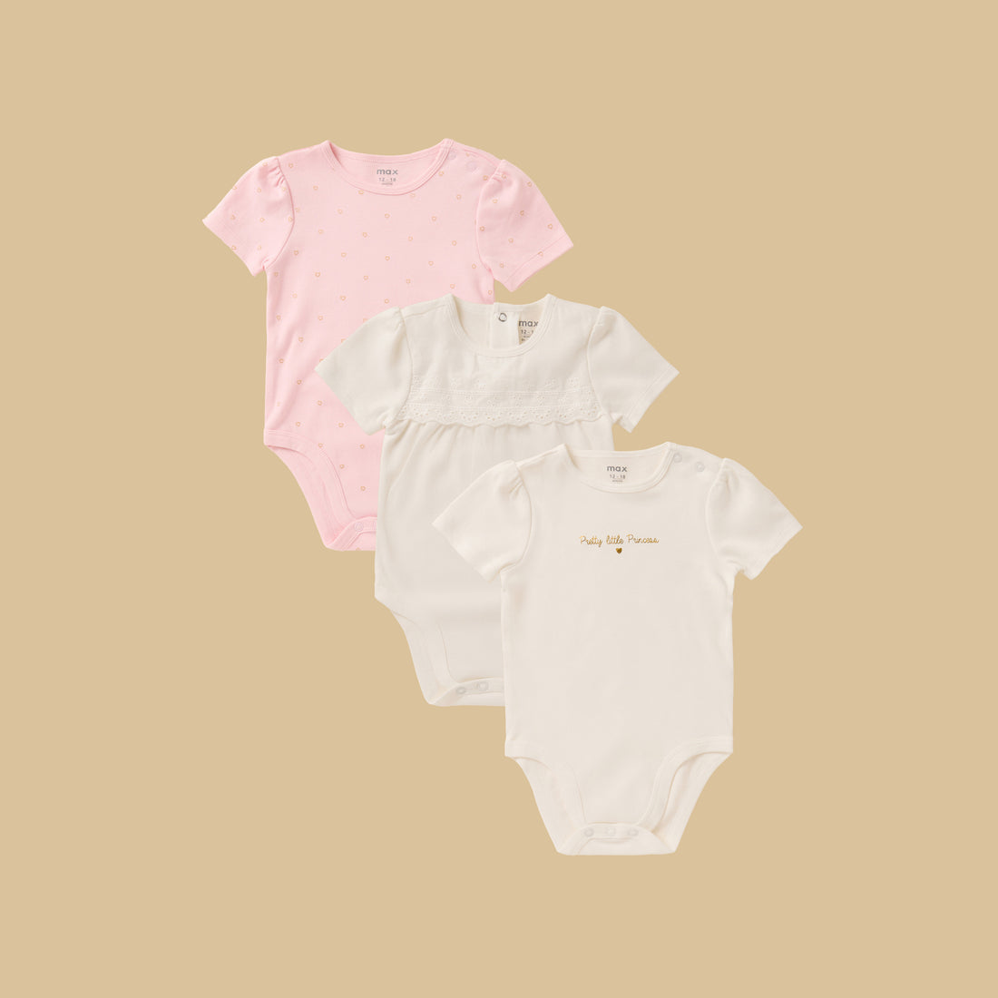 Pack of 3 - Heart Print Sleeveless Bodysuit - Multicolour / 12-18 mths
