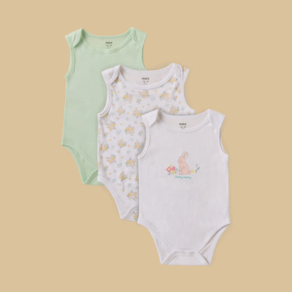 Pack of 3 - Assorted Sleeveless Bodysuit - Multicolour / 12-18 mths