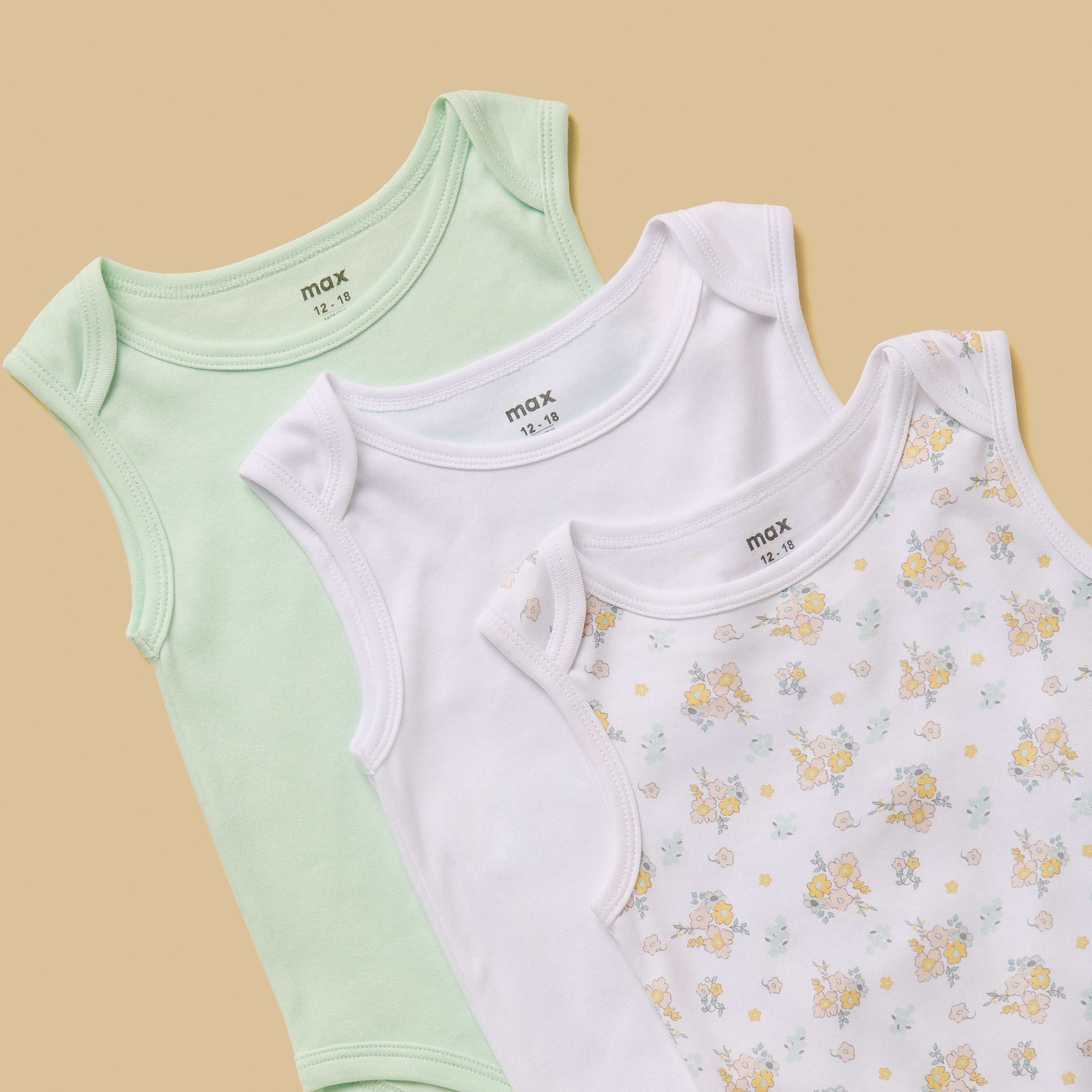 Pack of 3 - Assorted Sleeveless Bodysuit