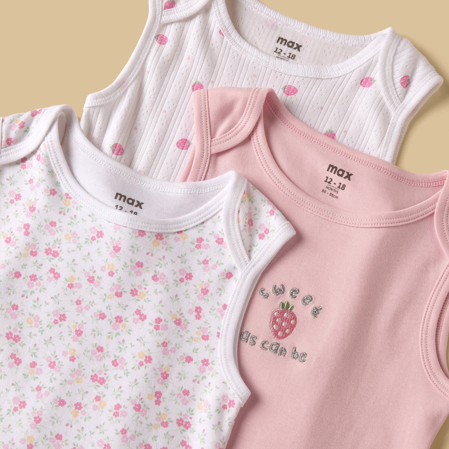 Pack of 3 - Strawberry Print Sleeveless Bodysuit