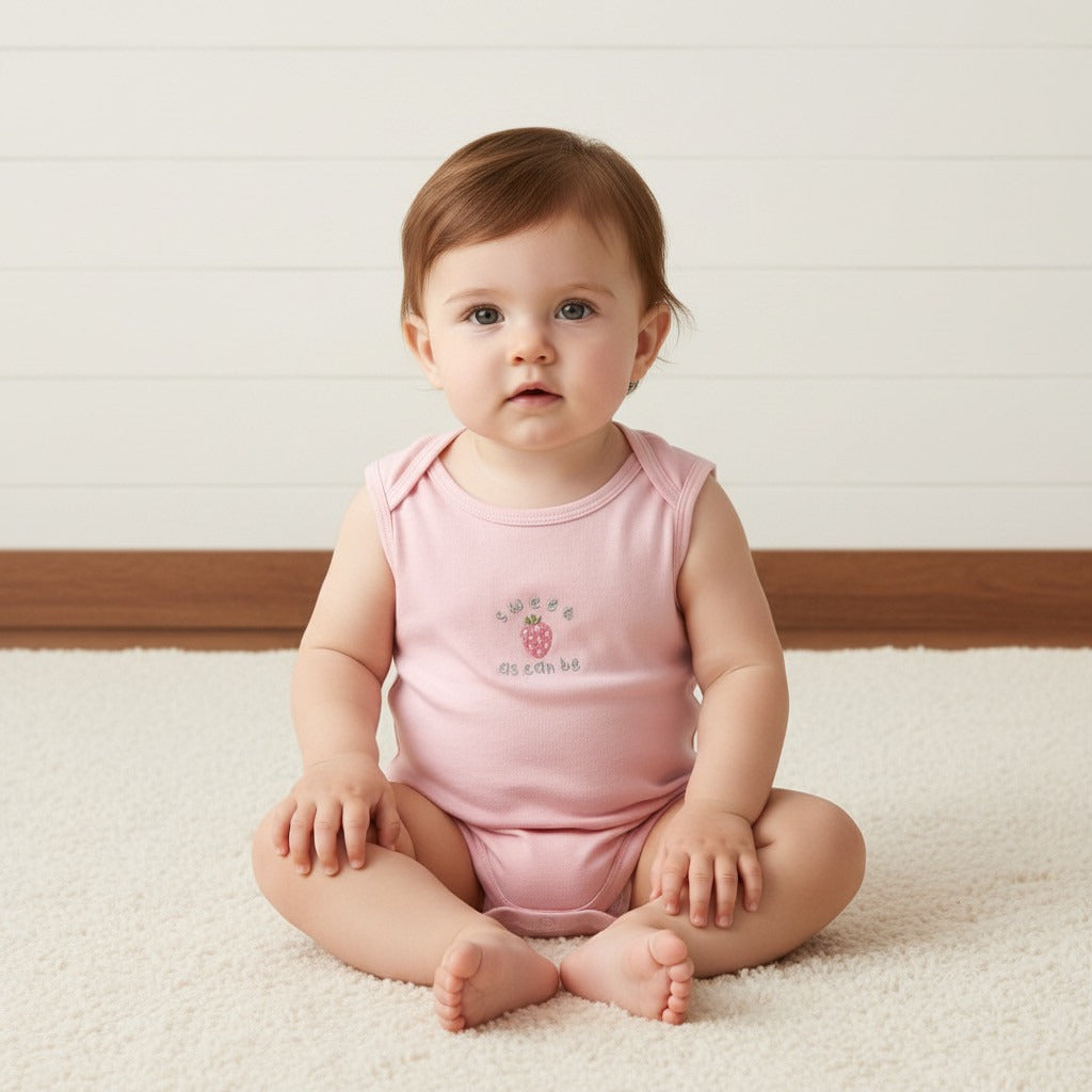 Pack of 3 - Strawberry Print Sleeveless Bodysuit