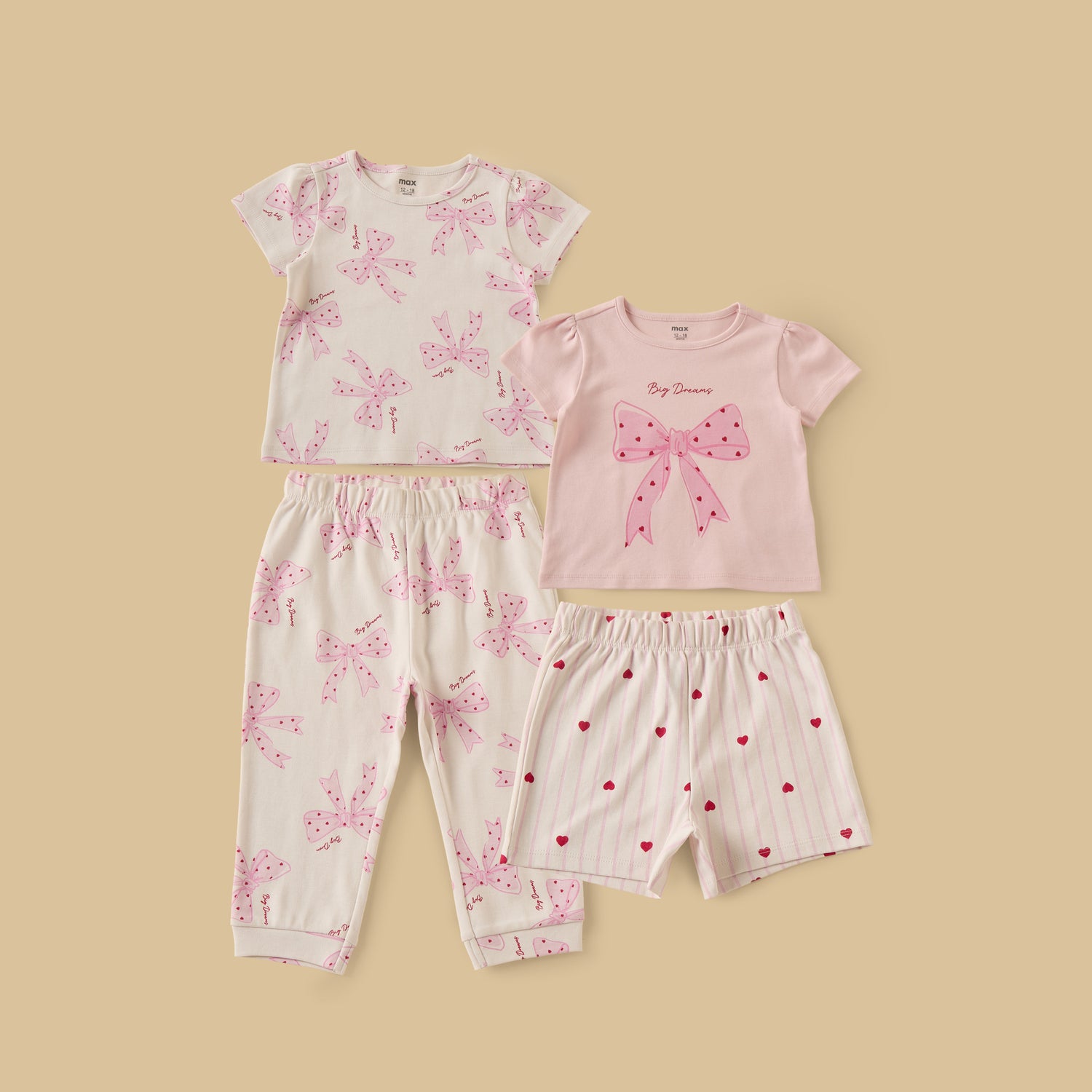 Pack of 2 - Bow Print Cotton Pyjama Set - Pink / 12-18 mths