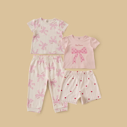 Pack of 2 - Bow Print Cotton Pyjama Set - Pink / 12-18 mths