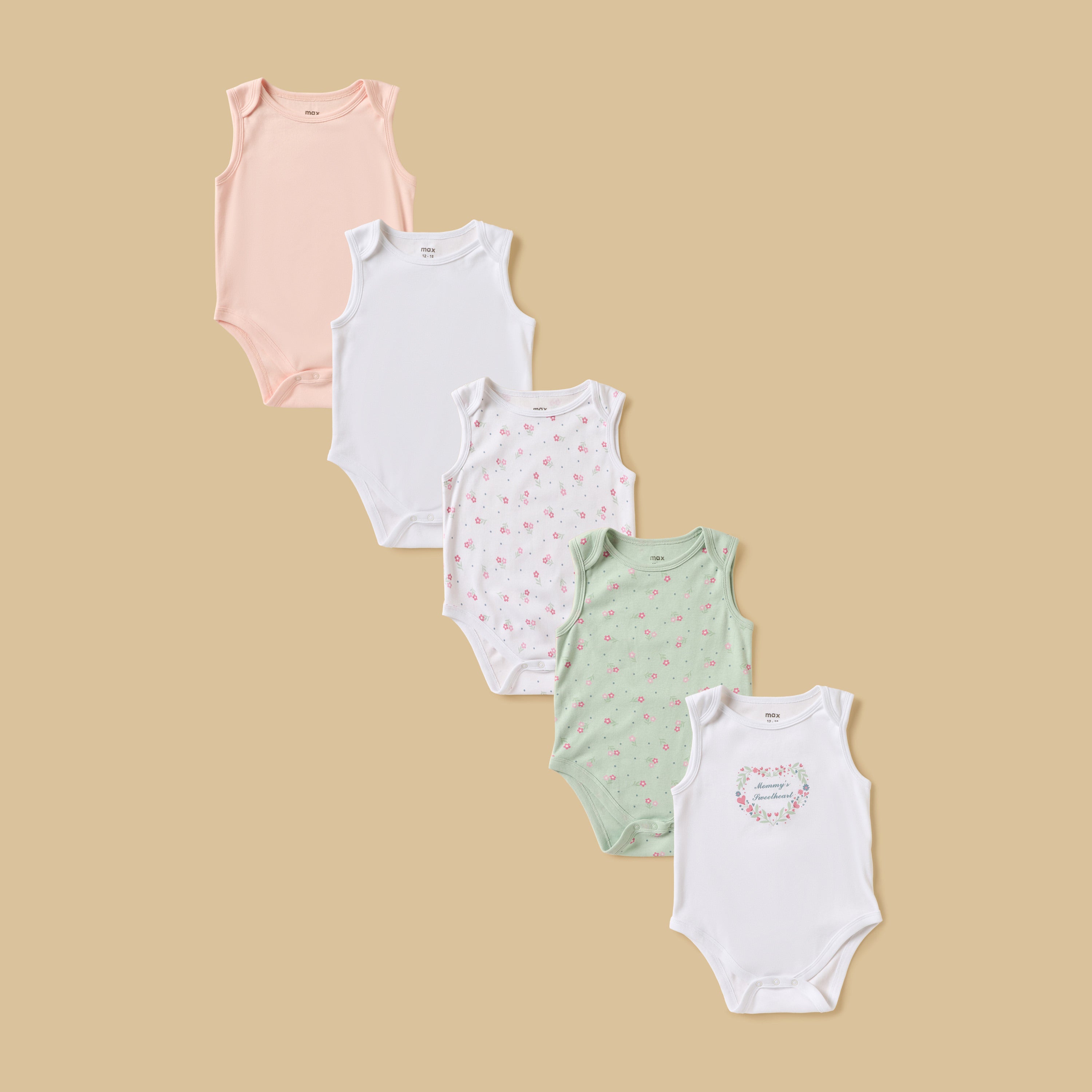Pack of 5 - Assorted Sleeveless Cotton Bodysuit