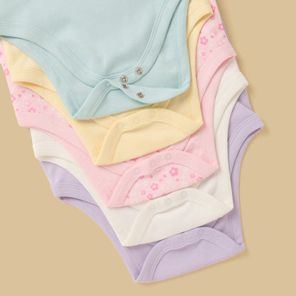 Pack of 5 - Floral Print Sleeveless Cotton Bodysuit