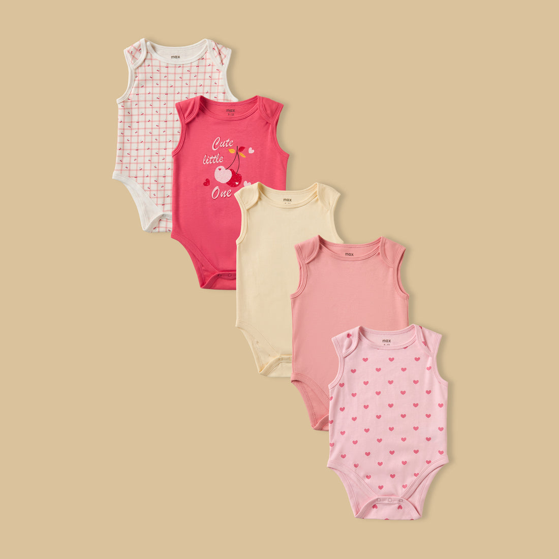 Pack of 5 - Assorted Cotton Bodysuit - Pink / 12-18 mths
