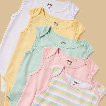 Pack of 5 - Assorted Sleeveless Cotton Bodysuit