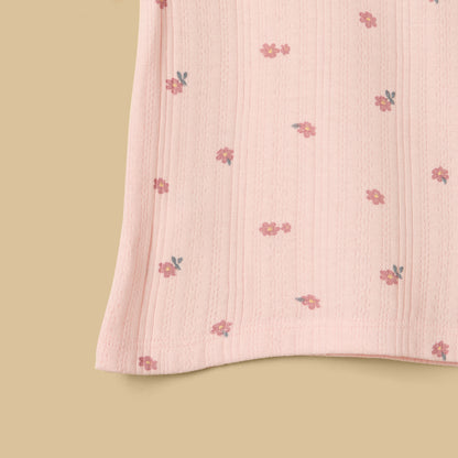 Floral Print Pointelle Cotton Shorts Set