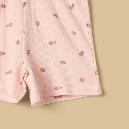 Floral Print Pointelle Cotton Shorts Set