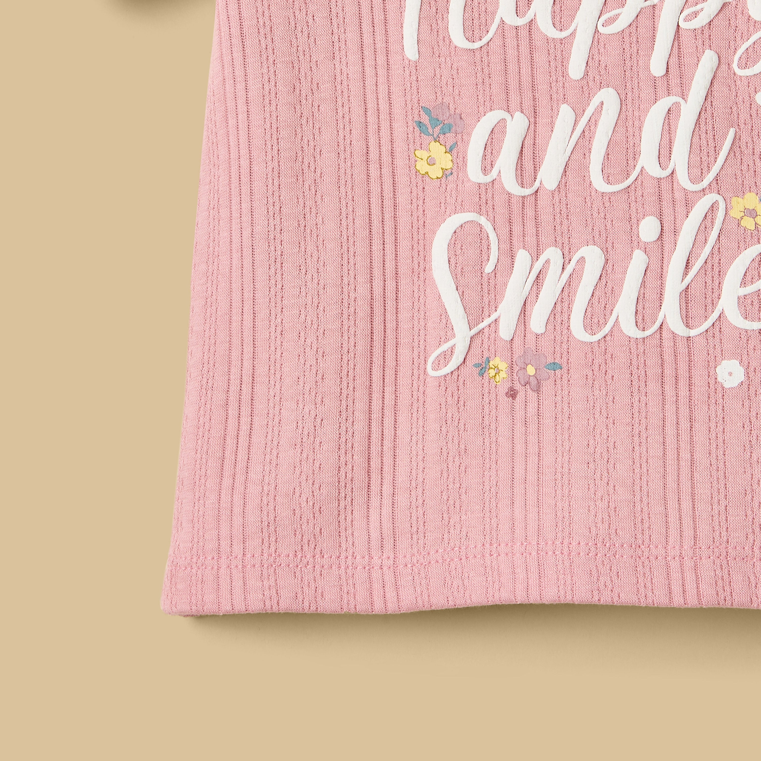 Slogan Print Cotton Shorts Set