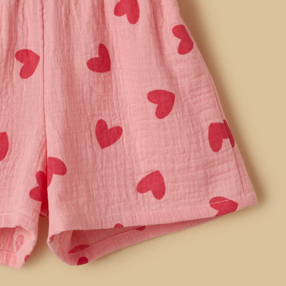 Heart Print Shorts Set