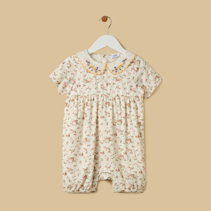 Floral Print Linen Blend Romper with Headband