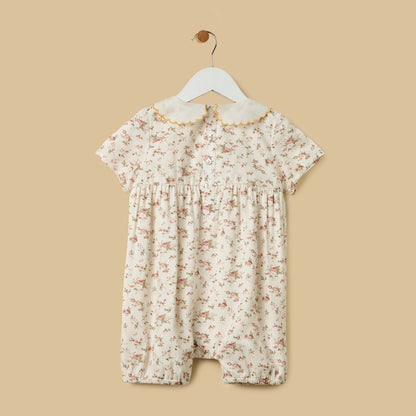 Floral Print Linen Blend Romper with Headband