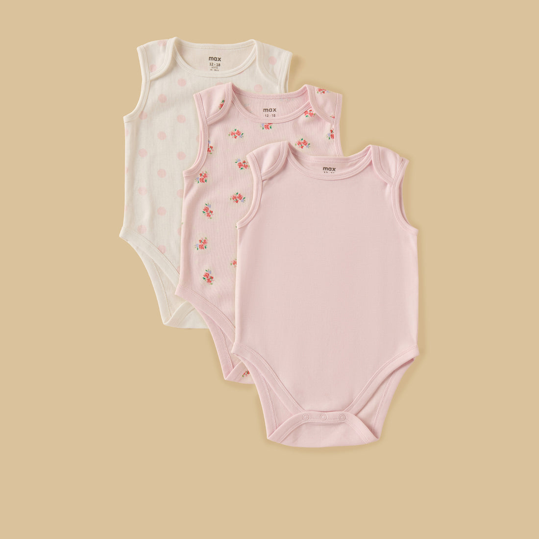 Pack of 3 - Assorted Sleeveless Cotton Bodysuit - Multicolour / 12-18 mths