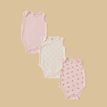 Pack of 3 - Assorted Sleeveless Cotton Bodysuit