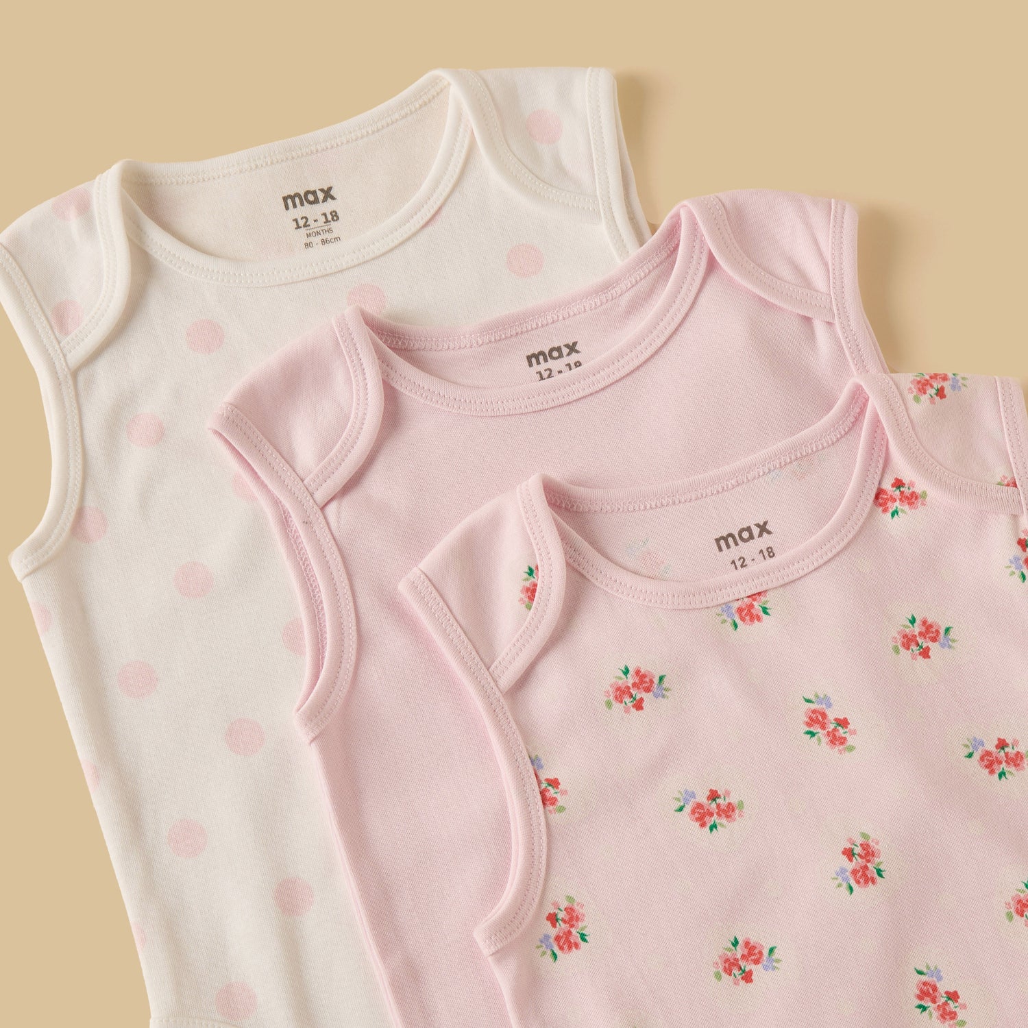 Pack of 3 - Assorted Sleeveless Cotton Bodysuit