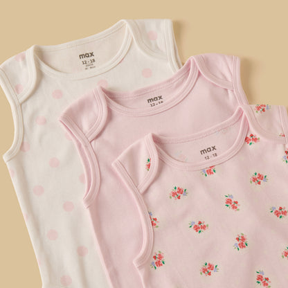 Pack of 3 - Assorted Sleeveless Cotton Bodysuit
