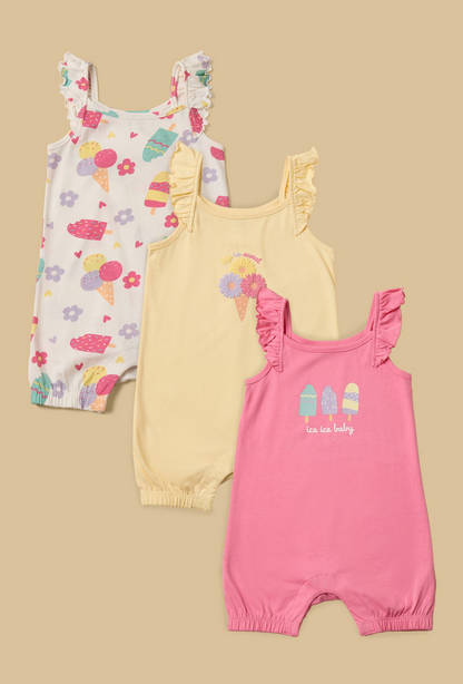 Pack of 3 - Ice Cream Print Sleeveless Romper-undefined-image-1