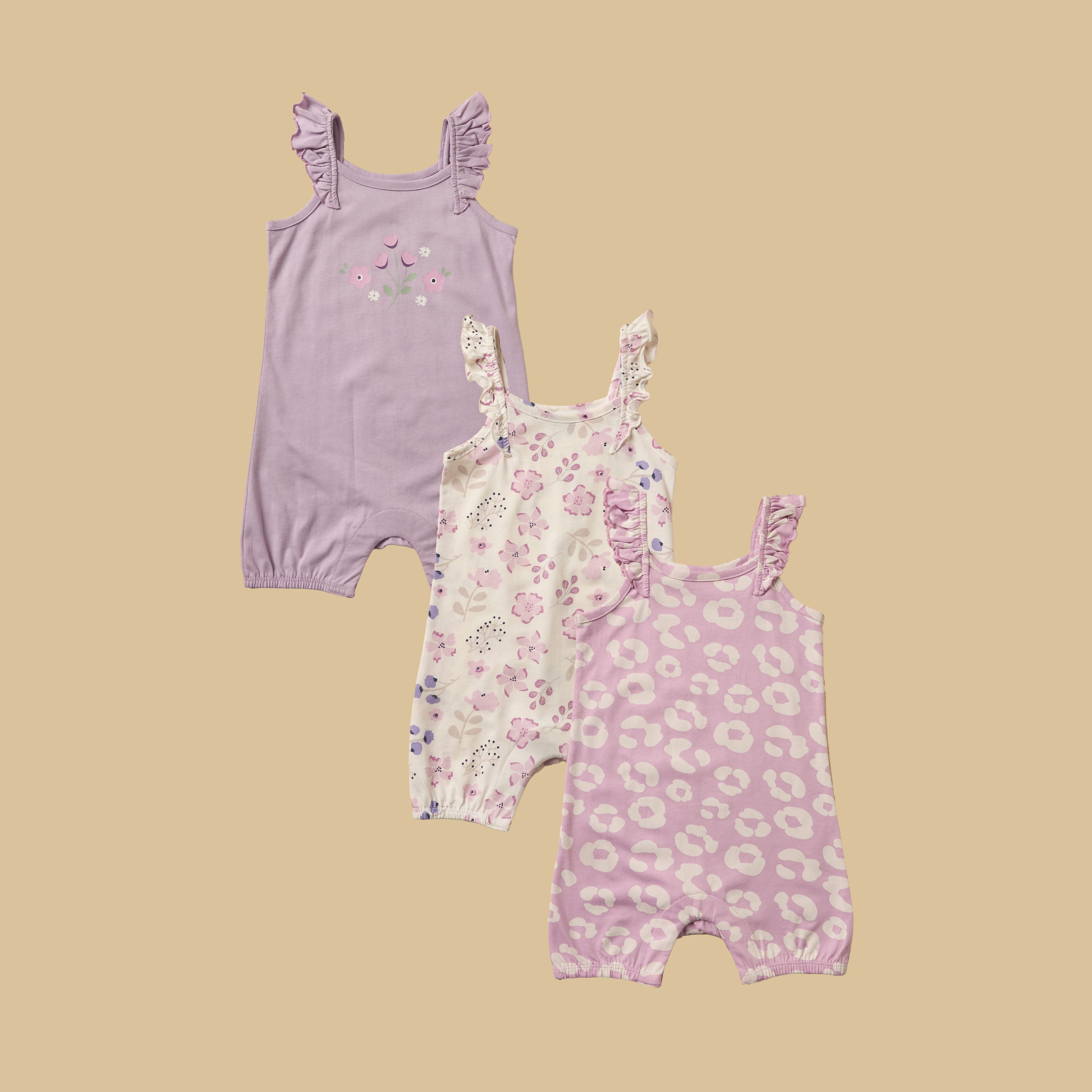 Pack of 3 - Floral Print Sleeveless Cotton Romper - 12-18 MTHS