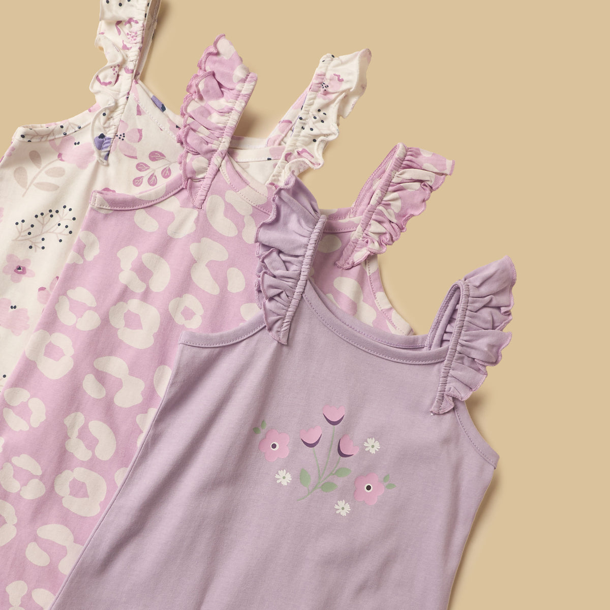 Pack of 3 - Floral Print Sleeveless Cotton Romper