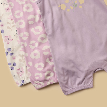Pack of 3 - Floral Print Sleeveless Cotton Romper
