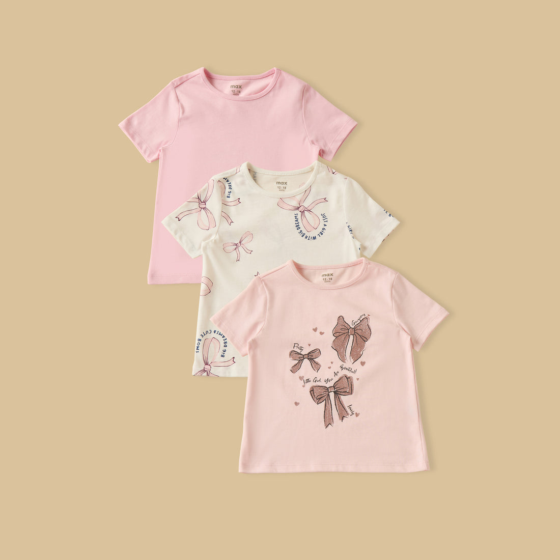 Pack of 3 - Bow Print T-shirt - Pink / 12-18 mths