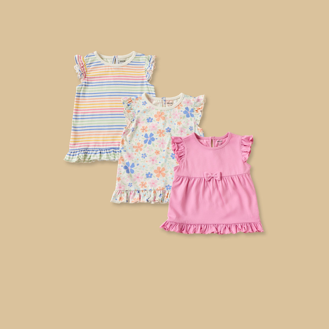 Pack of 3 - Printed Ruffle Trim Cotton Top