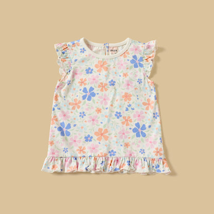 Pack of 3 - Printed Ruffle Trim Cotton Top