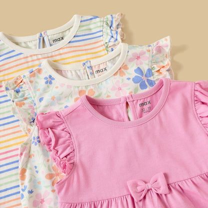 Pack of 3 - Printed Ruffle Trim Cotton Top
