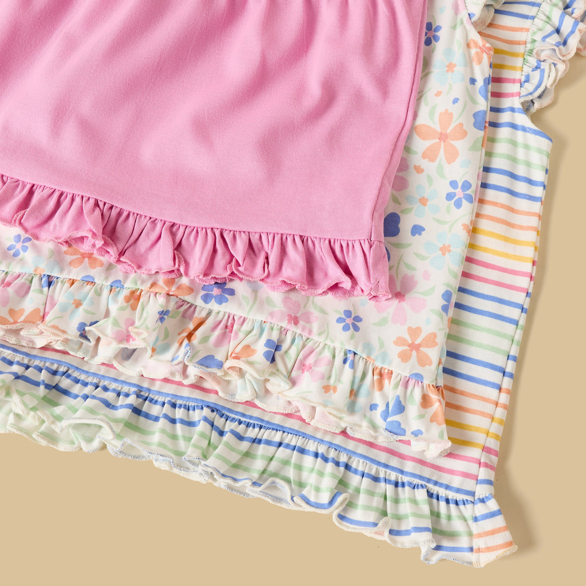 Pack of 3 - Printed Ruffle Trim Cotton Top