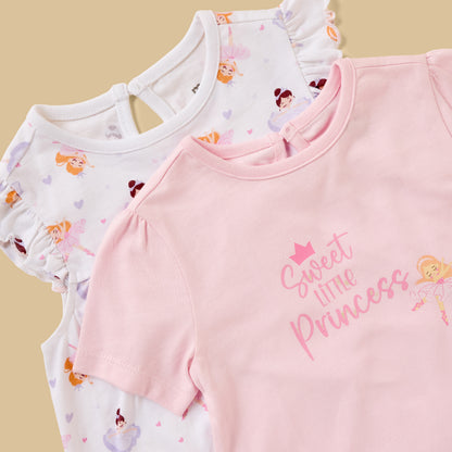 Pack of 2 - Ballerina Print Cotton Pyjama Set