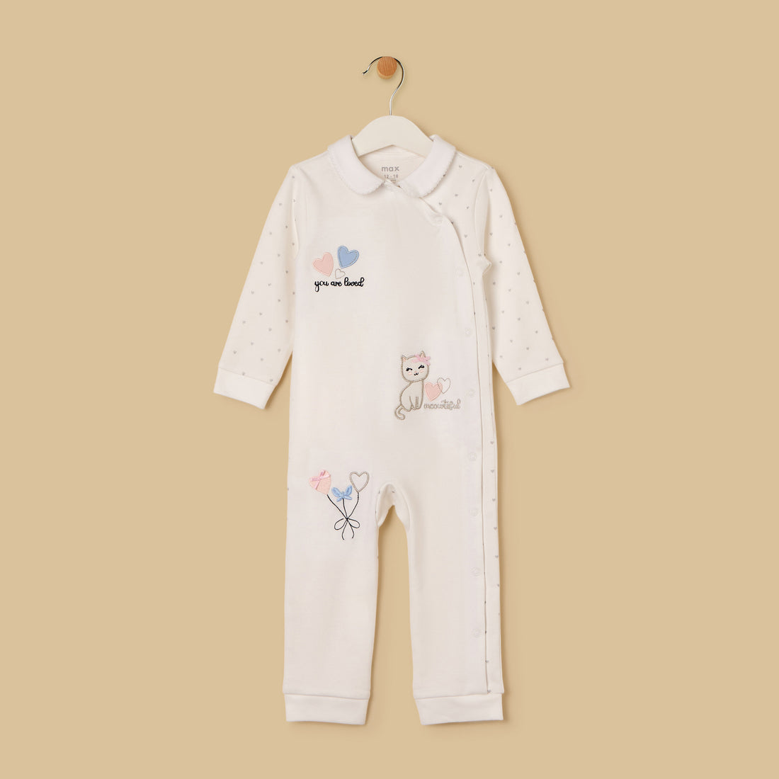 Cat Embroidered Collared Sleepsuit - White / 12-18 mths