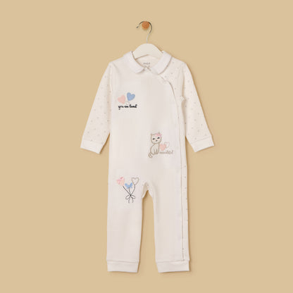Cat Embroidered Collared Sleepsuit - White / 12-18 mths