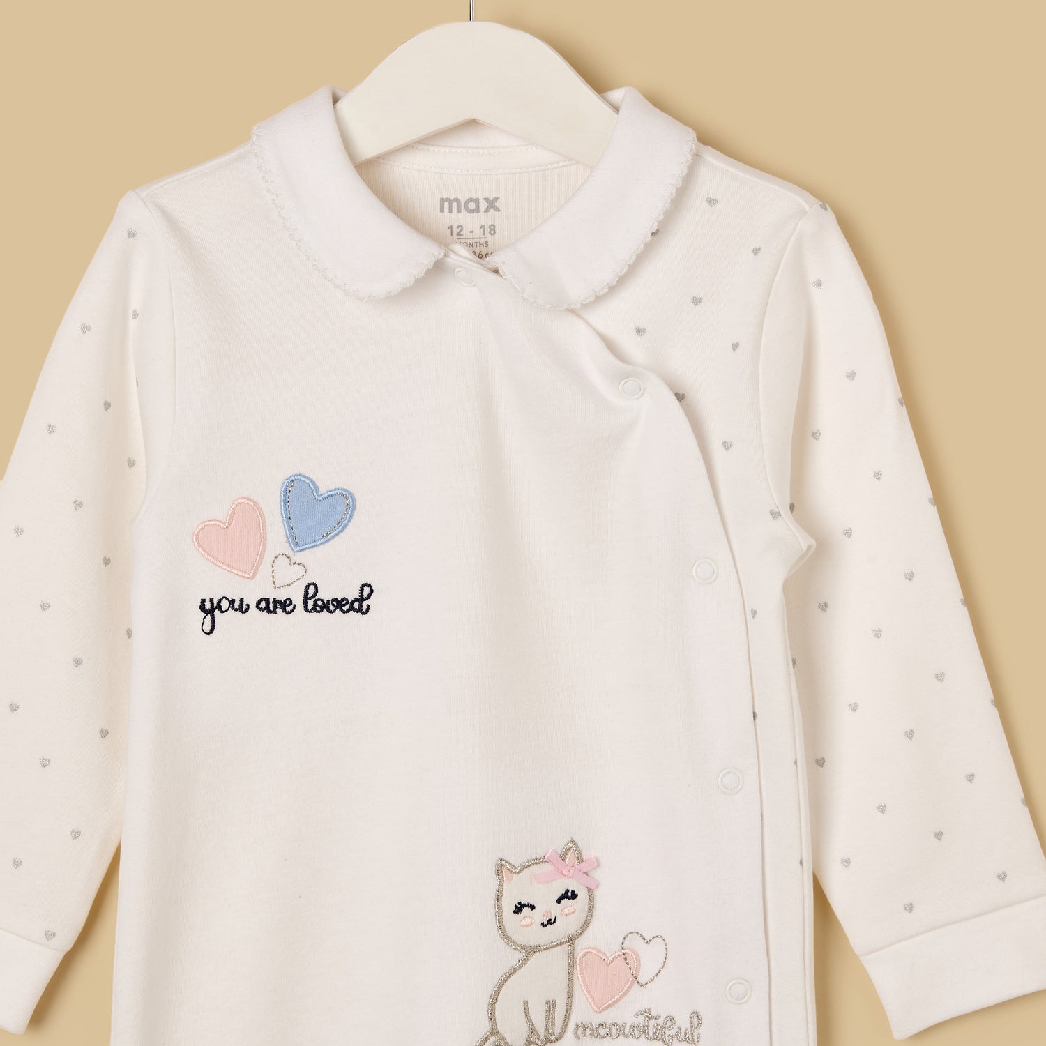 Cat Embroidered Collared Sleepsuit