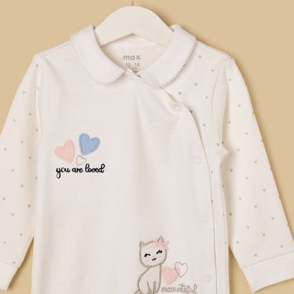 Cat Embroidered Collared Sleepsuit