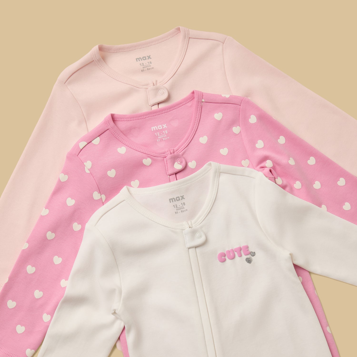 Pack of 3 - Heart Print Sleepsuit