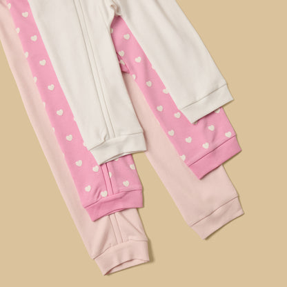 Pack of 3 - Heart Print Sleepsuit