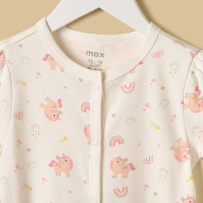 Unicorn Print Romper and Sleepsuit Set