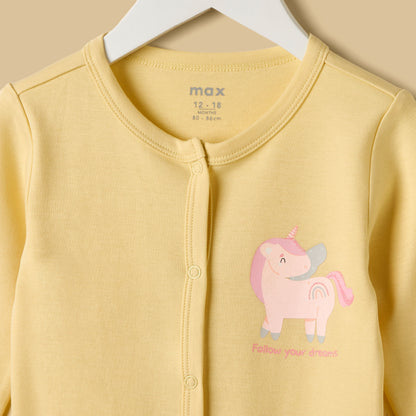 Unicorn Print Romper and Sleepsuit Set