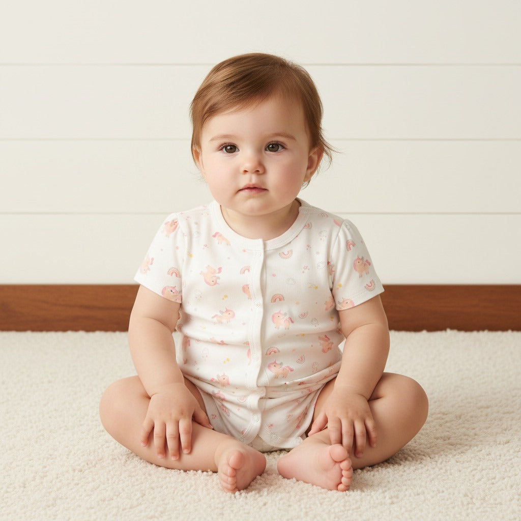 Unicorn Print Romper and Sleepsuit Set